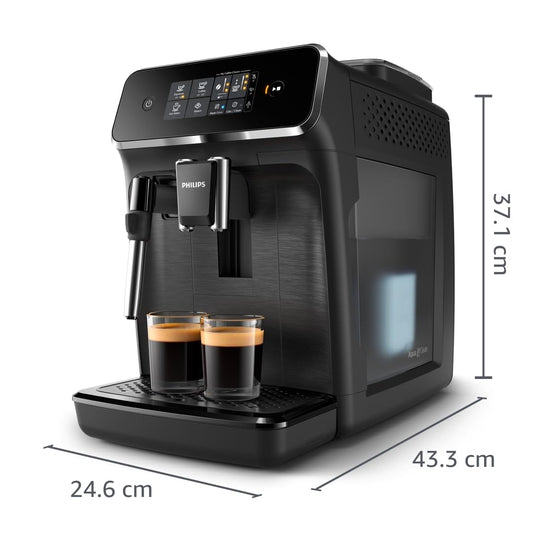 Philips Serie 2200 Cafetera Espresso Automática - 2 Cafés, Pantalla Táctil, Espumador de Leche Clásico, Molinillo Cerámico, Negro Mate (EP2220/10)